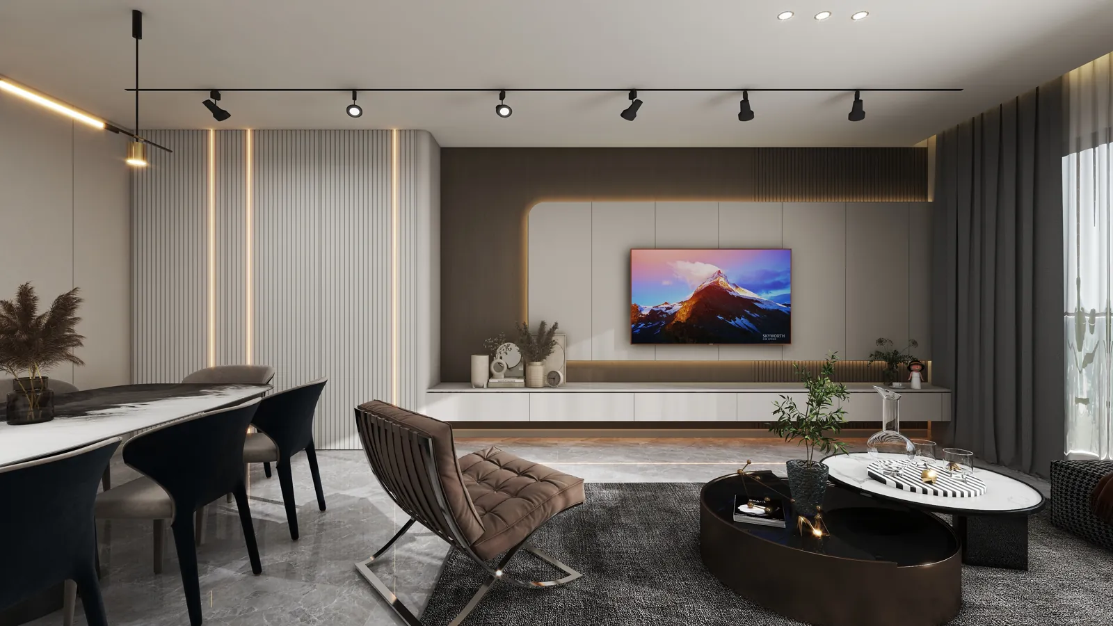 Living and dining room designed by CMYK Interior Design, Valencia Residence, Penang